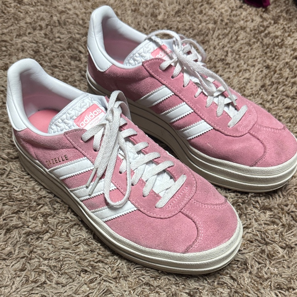 adidas Gazelle Platform Sneakers in Pink and White